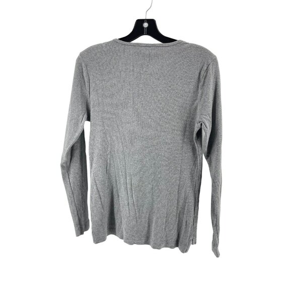 Lauren Ralph Lauren Gray Knit Top Shirt Suede Zipper Shoulders Size Large - Picture 6 of 11